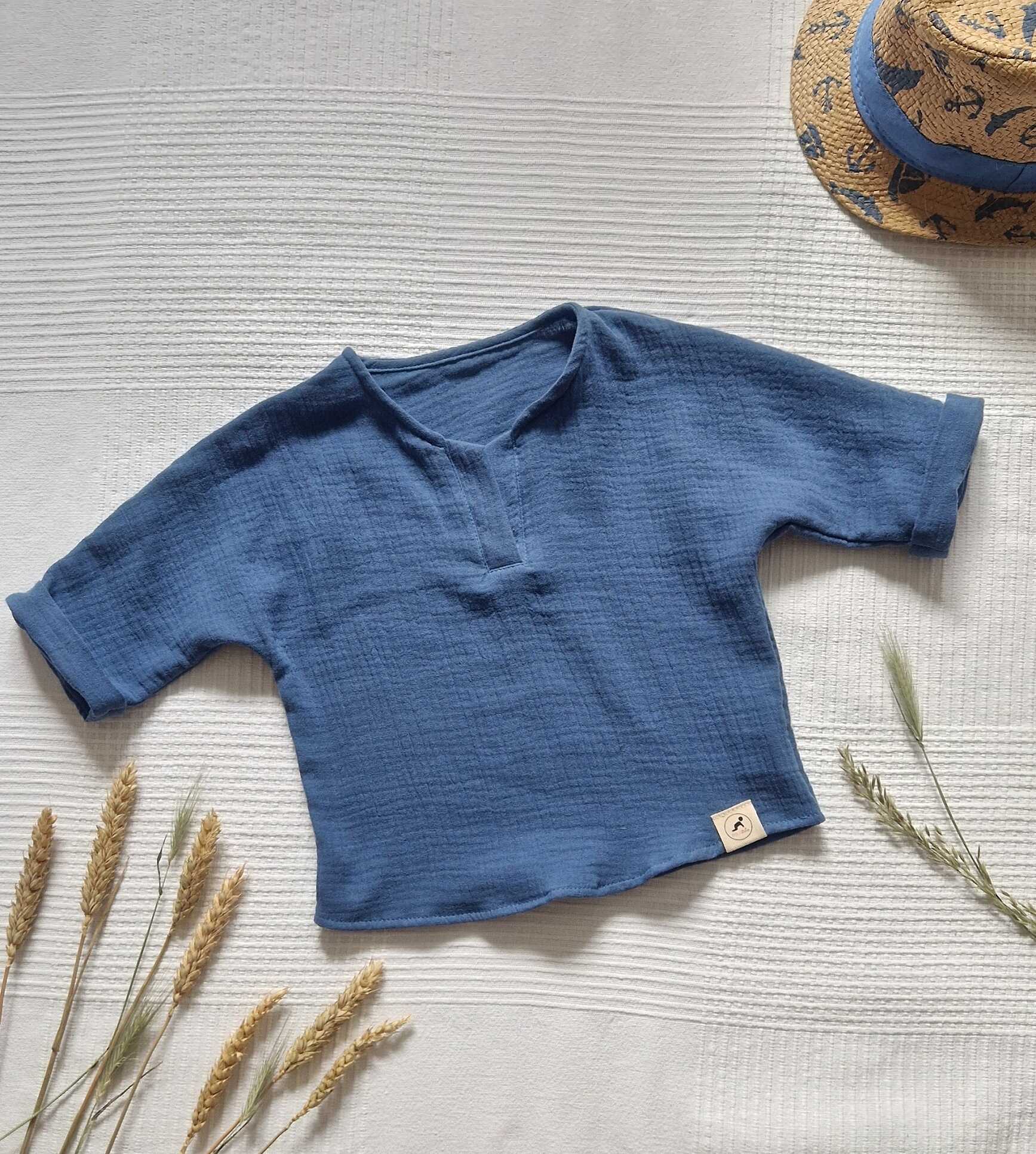 Mušelínové dětské tričko - OCELOVĚ MODRÁ