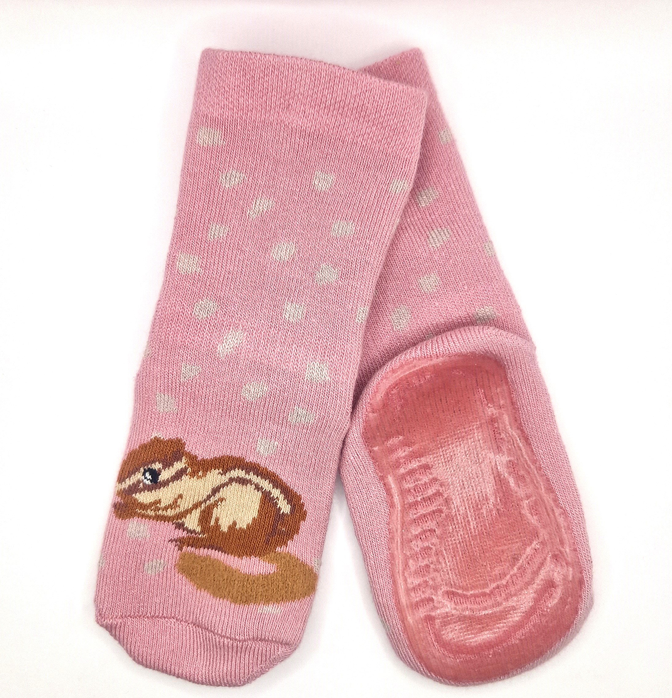 Protiskluzové dětské ponožky - RŮŽOVÁ VEVERKA