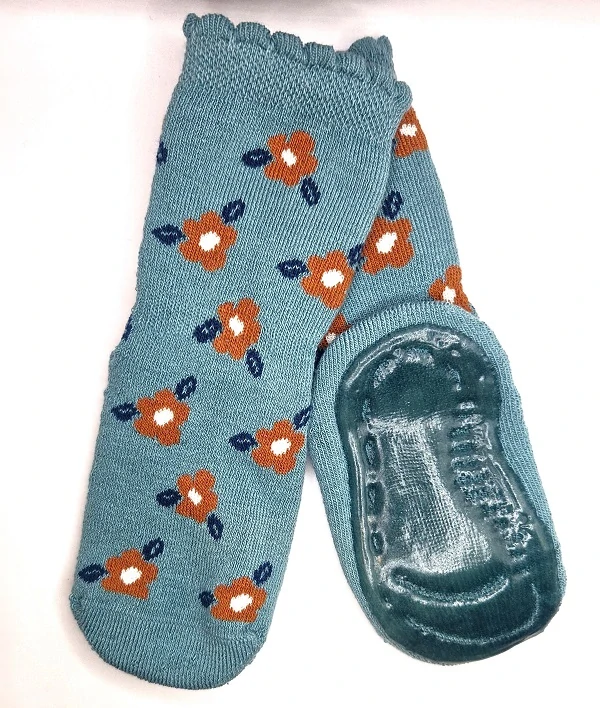Protiskluzové dětské ponožky - SVĚTLE TYRKYSOVÁ A KYTIČKY
