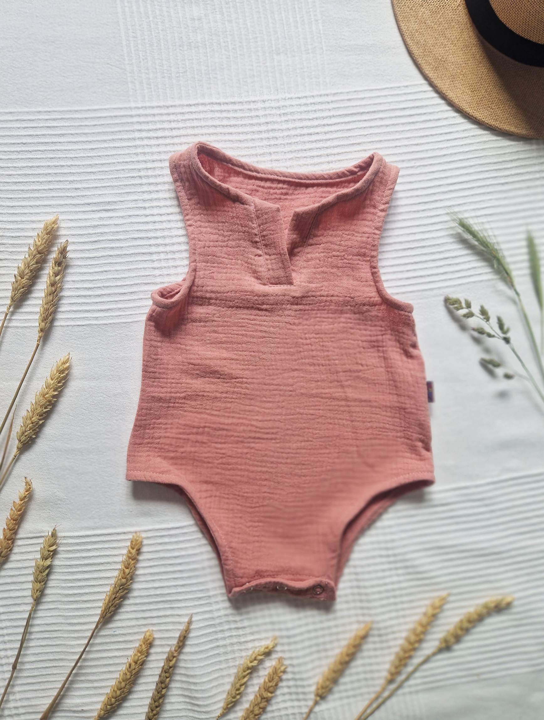 Mušelínové dětské body - STARORŮŽOVÁ