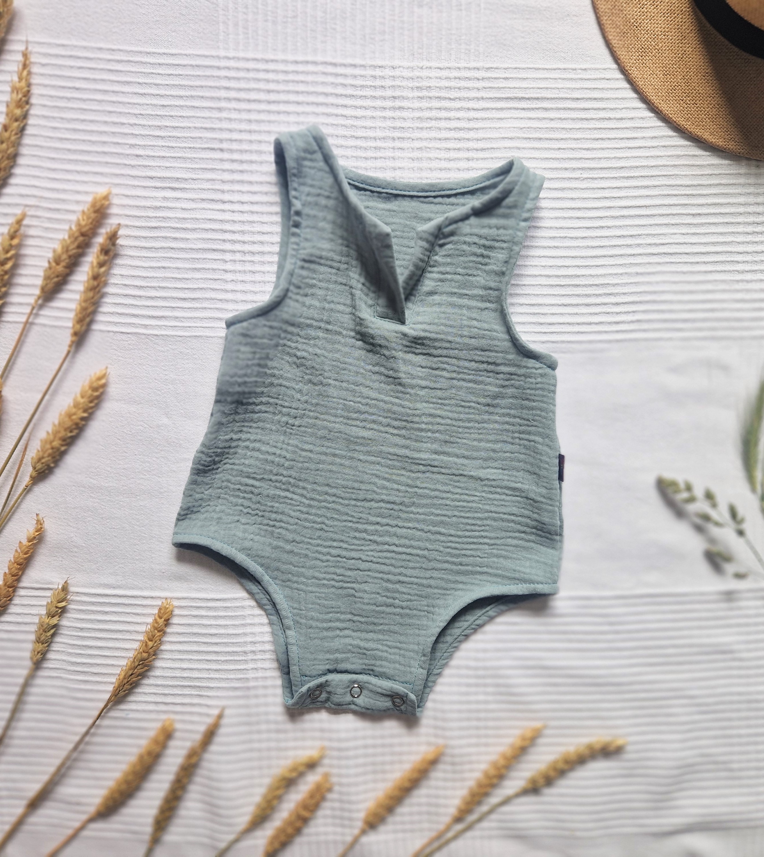 Mušelínové dětské body - OLIVOVÁ