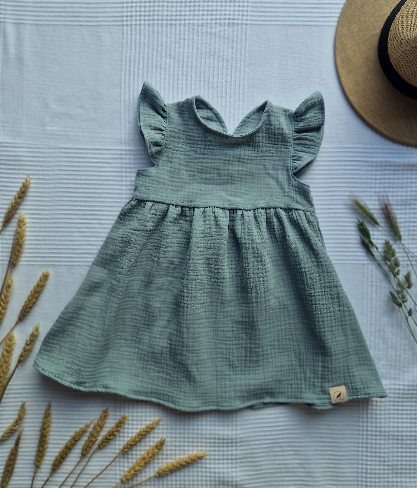 Mušelínové dětské šaty - OLIVOVÁ