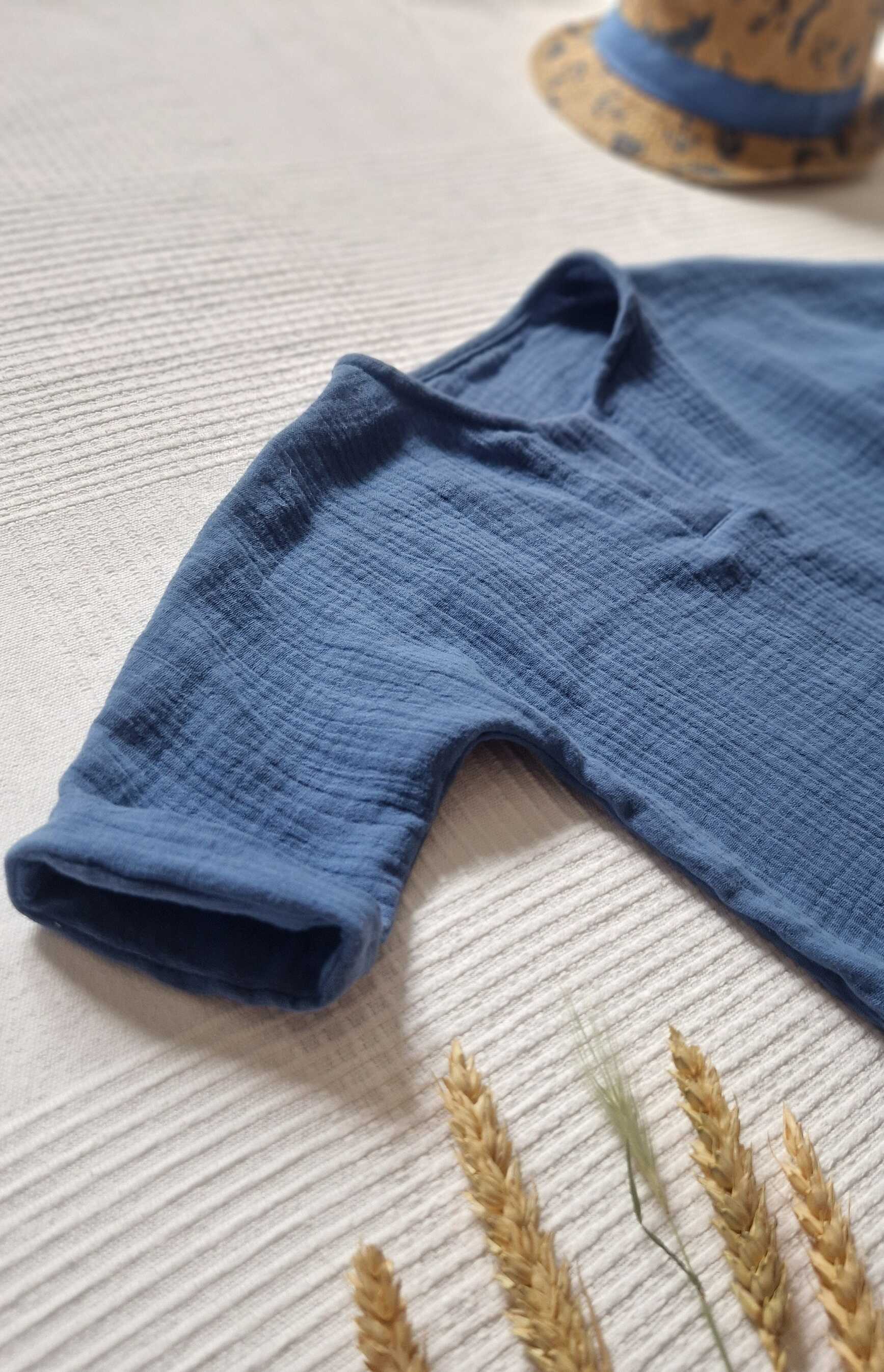 Mušelínové dětské tričko - OCELOVĚ MODRÁ