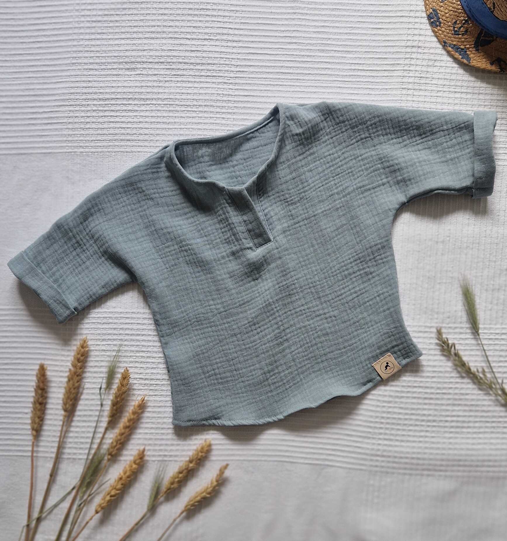 Mušelínové dětské tričko - OLIVOVÁ