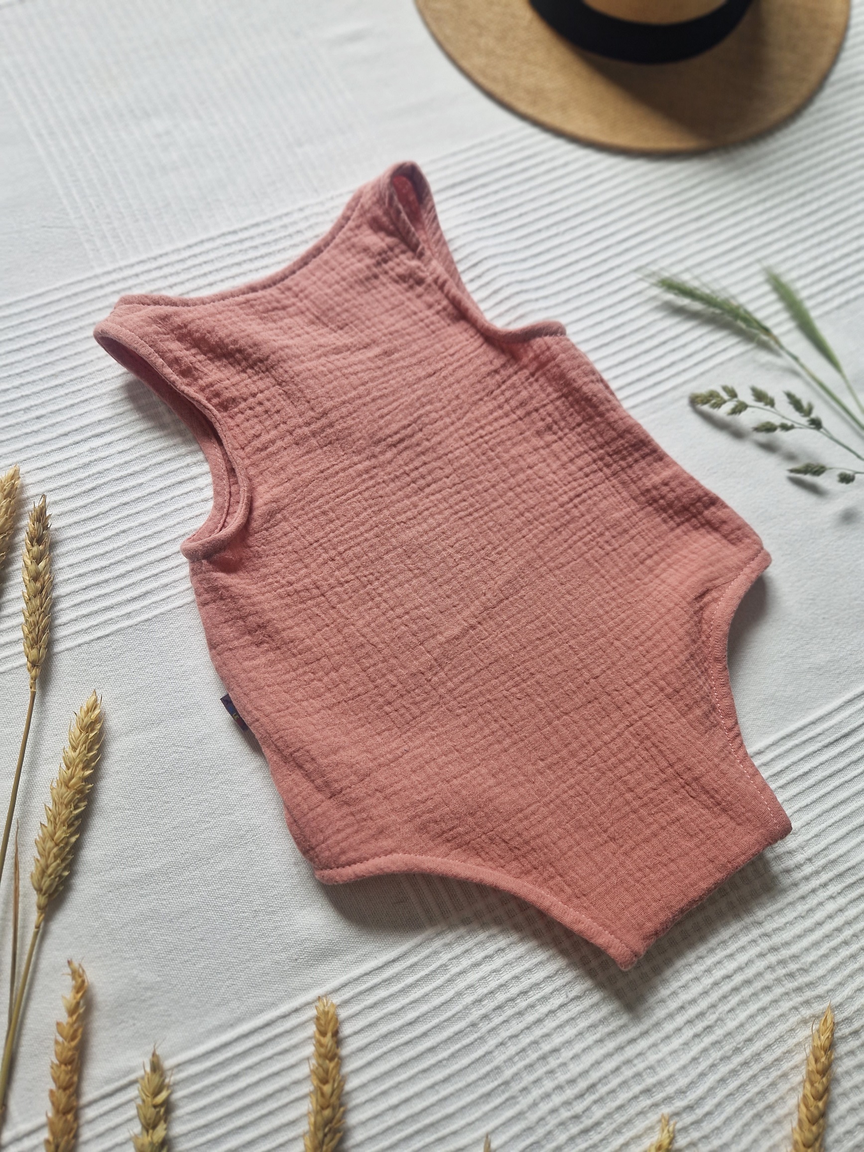 Mušelínové dětské body - STARORŮŽOVÁ