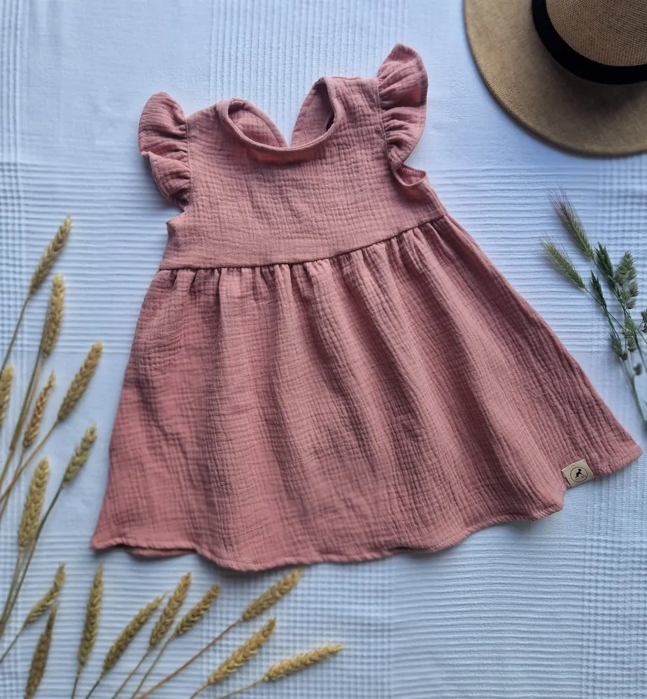 Mušelínové dětské šaty - STARORŮŽOVÁ
