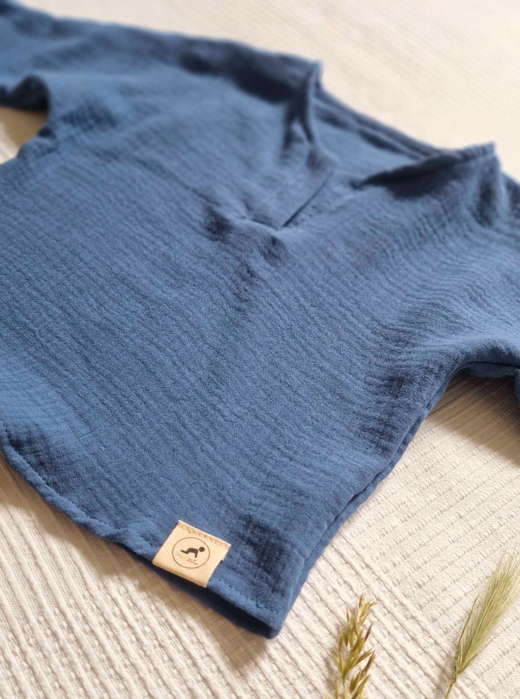 Mušelínové dětské tričko - OCELOVĚ MODRÁ