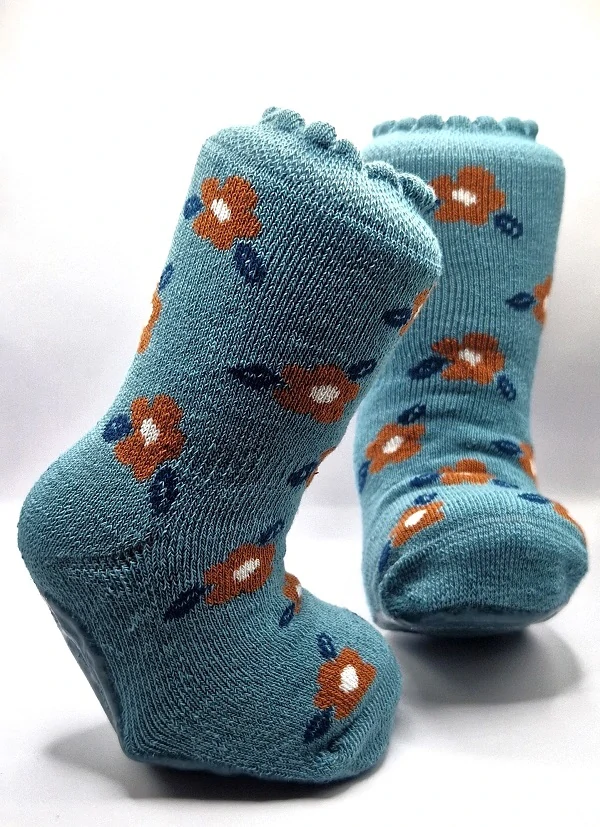 Protiskluzové dětské ponožky - SVĚTLE TYRKYSOVÁ A KYTIČKY