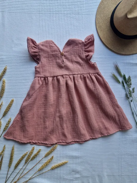 Mušelínové dětské šaty - STARORŮŽOVÁ