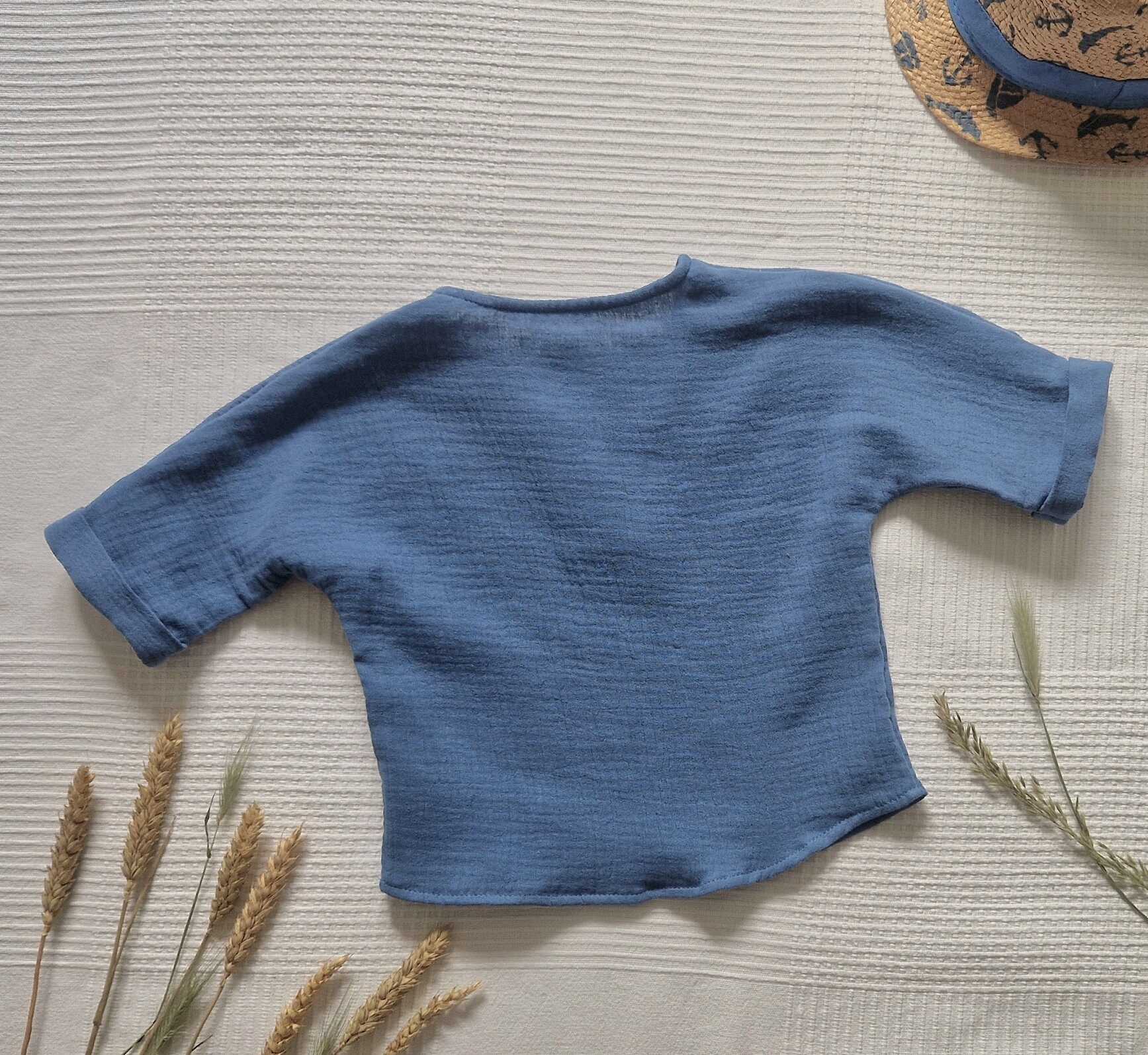 Mušelínové dětské tričko - OCELOVĚ MODRÁ