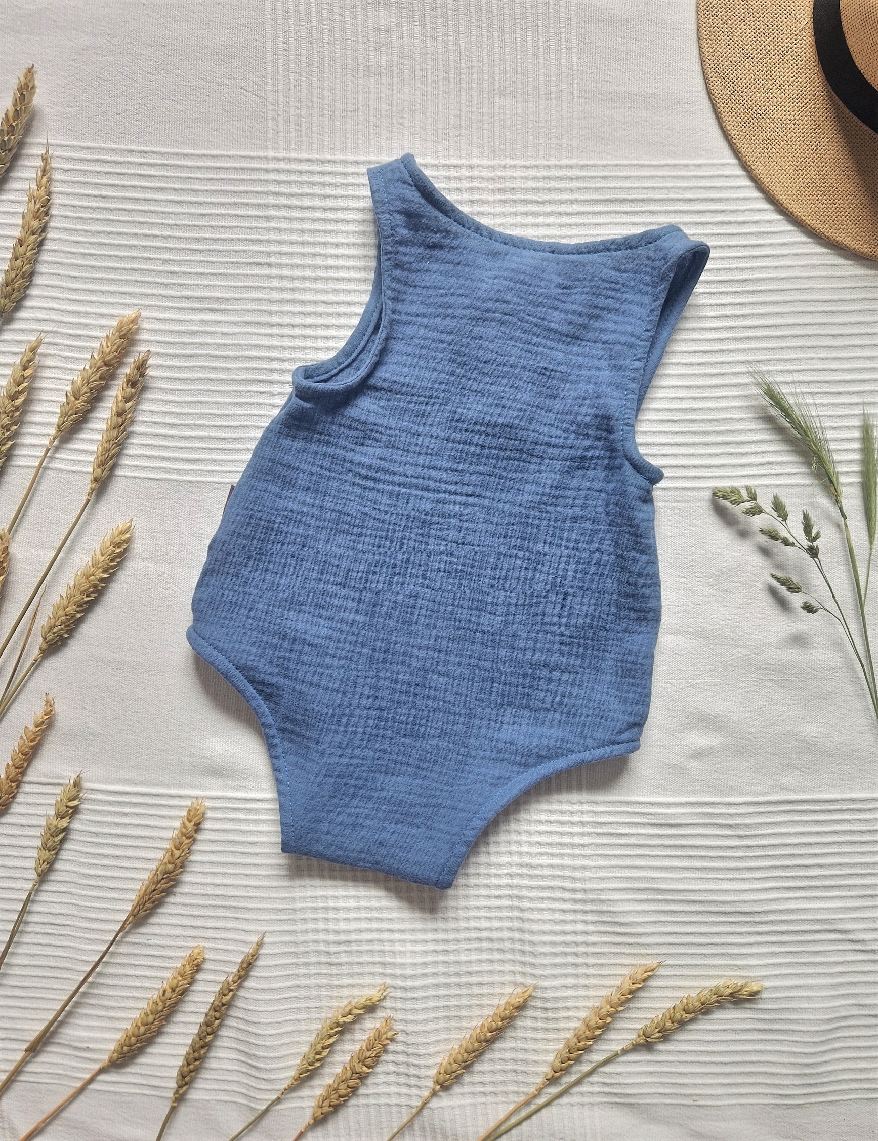 Mušelínové dětské body - OCELOVĚ MODRÁ