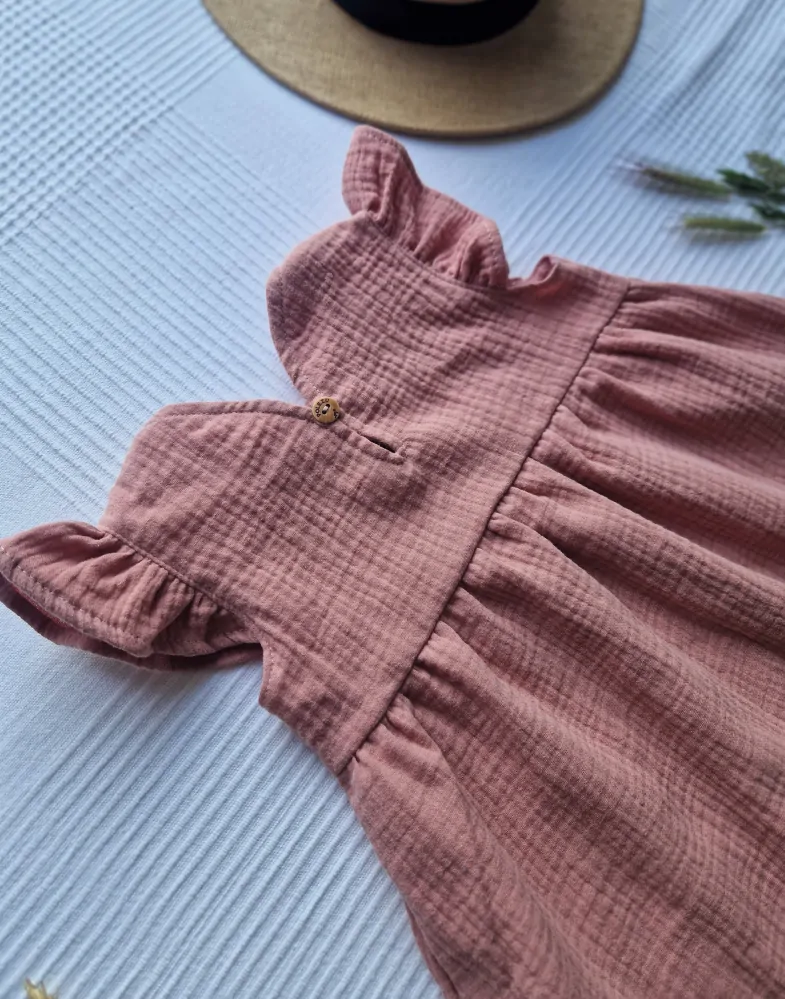 Mušelínové dětské šaty - STARORŮŽOVÁ