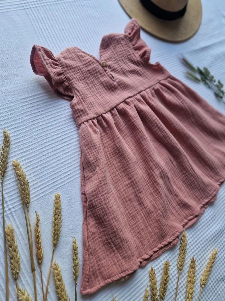 Mušelínové dětské šaty - STARORŮŽOVÁ