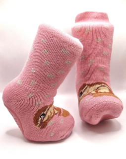 Protiskluzové dětské ponožky - RŮŽOVÁ VEVERKA - pouze vel. 23-24