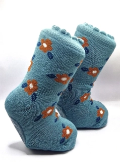 Protiskluzové dětské ponožky - SVĚTLE TYRKYSOVÁ A KYTIČKY
